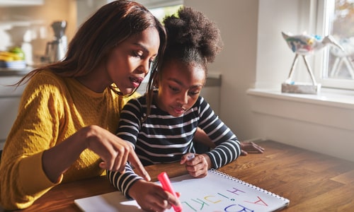 Mum and daughter home schooling